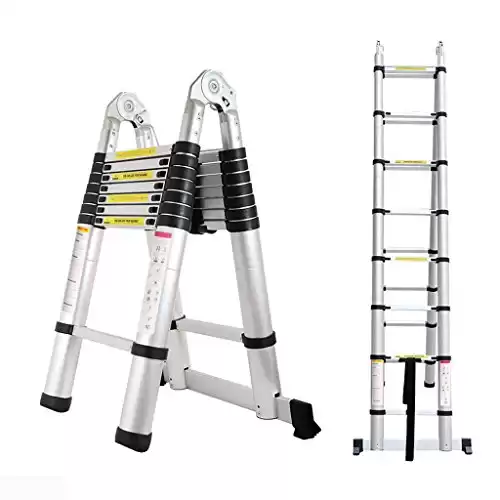 Bowoshen 16.5ft Telescoping Ladder A-Frame Extension Portable Aluminum Telescoping 16 Steps Ladder EN131 Certified 330lb Load