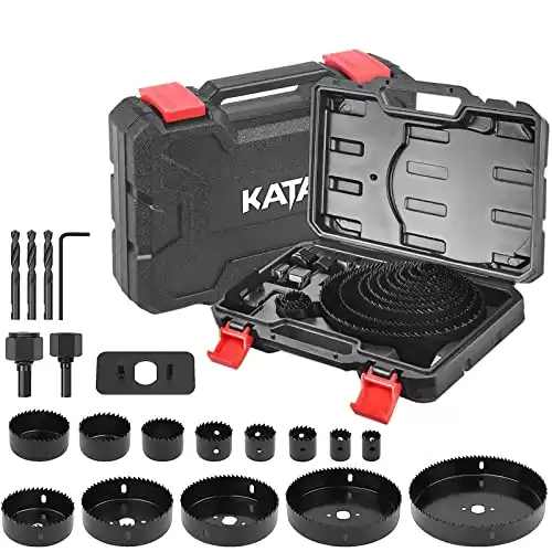 KATA Hole Saw Set 20PCS Hole Saw Kit with 3/4"-6"(19-152mm) 13PCS Saw Blades,2 Mandrels,3 Drill Bits,1 Installation Plate,1 Hex Key,Ideal for Soft Wood,Plywood,Drywall,PVC